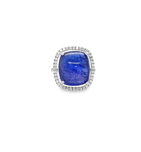 14KT WHITE GOLD TANZANITE AND DIAMOND RING